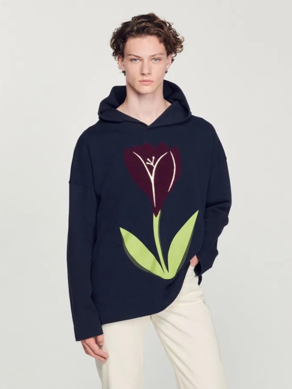 Sandro Embroidered Tulip Hoodie Sweatshirt L
